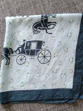 100% Silk Authentic Coach NY Womenis Carriage Print Scarf in Light Blue and Navy